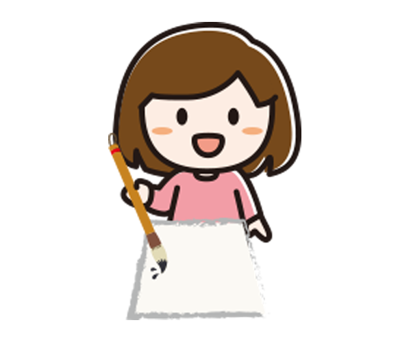 筆を持って書道を楽しむ案内役イラスト